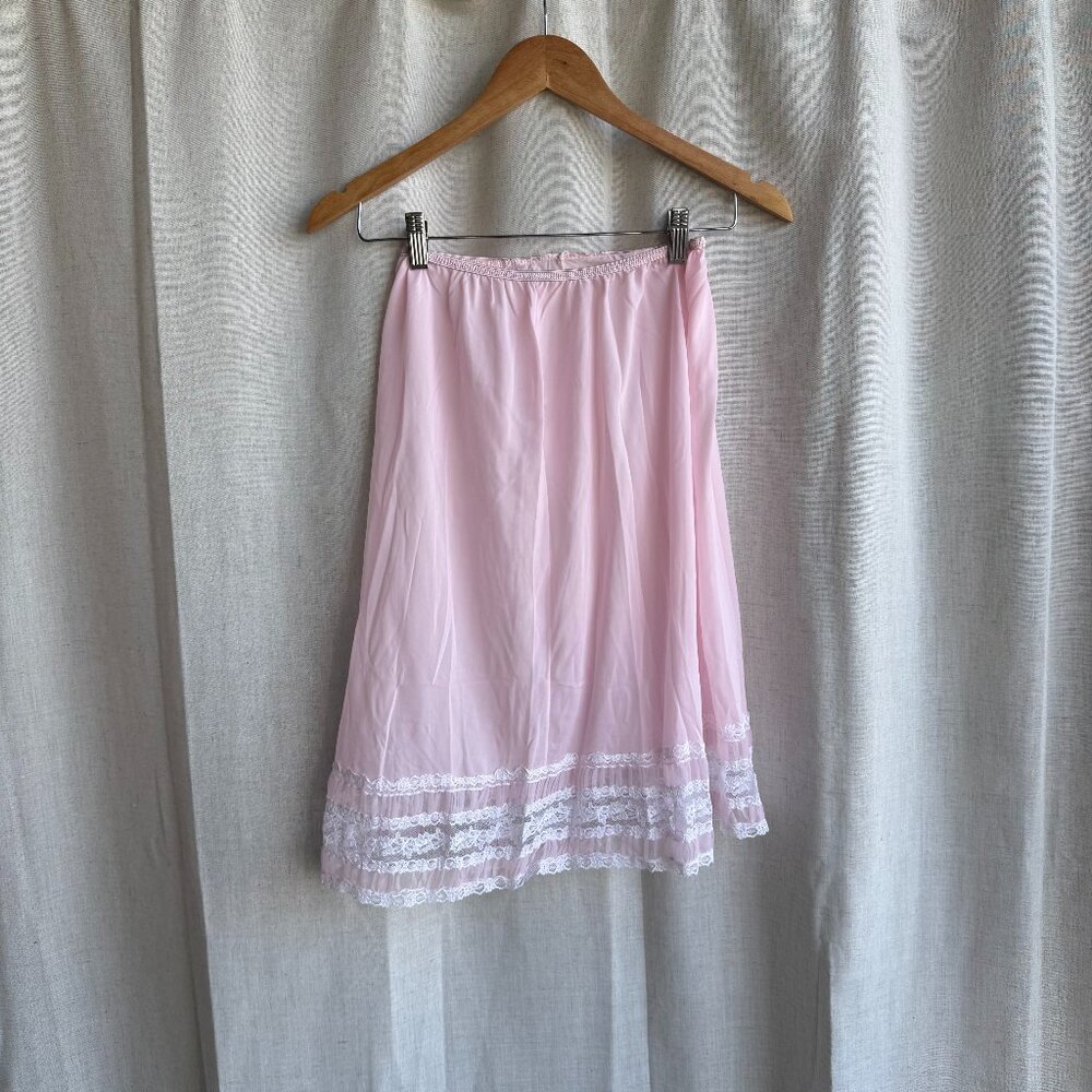 Vintage Blush Pink Slip Skirt Lace Hem French Lingerie Size M